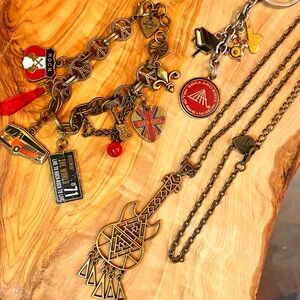 Vintage Hard Rock Set Necklace Blacelet and Keychain with Charms